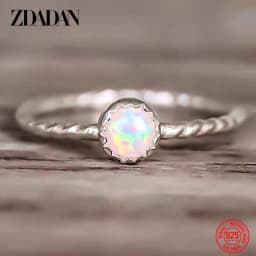 ZDADAN 925 Sterling Silver Opal Ring For Women Wedding Jewelry Party Gift