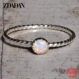 ZDADAN 925 Sterling Silver Opal Ring For Women Wedding Jewelry Party Gift