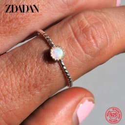 ZDADAN 925 Sterling Silver Opal Ring For Women Wedding Jewelry Party Gift