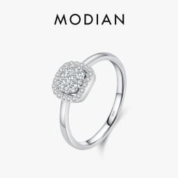 MODIAN Sparkling VVS1 D Color Pave Setting Moissanite Ring 925 Sterling Silver Wedding Band Ring for Women Fine Jewelry