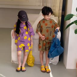 Summer Children's Korean Version Of The Casual Suit Short-Sleeved Shorts Boys And Girls Cartoon Smiley Face In Small Children Su