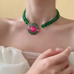 Green Faceted Crystal Chain Necklace Geometric Round Pendant Necklace Stud Earrings Jewelry Set Rhinestone Necklaces Party K0