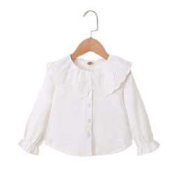 Kids Girl 1-6Y Button T Shirt Hollow Lace Collar White Long Sleeved Lovely Korean Version Top Autumn Toddler Girl Clothes