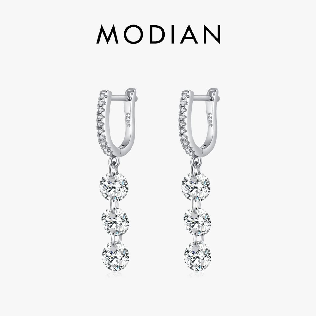 MODIAN 925 Sterling Silver Sparkling Luxury Clear CZ Swing Dangle Earrings Classic Wedding Drop Earrings For Women Jewelry