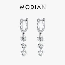 MODIAN 925 Sterling Silver Sparkling Luxury Clear CZ Swing Dangle Earrings Classic Wedding Drop Earrings For Women Jewelry