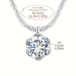 DWJ 1CT Sparkling Luxury Moissanite Diamond White Pendant Necklace for Women Real 925 Sterling Silver High Quality Fine Jewelry