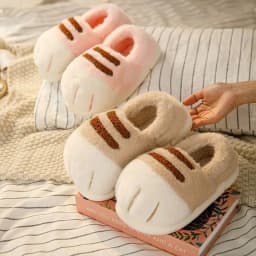 New Adorable Kitten Claw Slippers Women's Home Shoes Non Slip Furry Mules Female Fashion Warm Fluffy Slides Outdoor Cat Slippers
