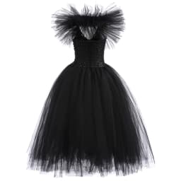 Child Halloween Costume Evil Witch Cosplay Clothes Girl Disguise Dress Kids Maleficent Black Tulle Outfits Fantasy Party Clothes