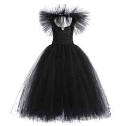 Child Halloween Costume Evil Witch Cosplay Clothes Girl Disguise Dress Kids Maleficent Black Tulle Outfits Fantasy Party Clothes
