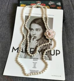AAA Pearl Layered Necklace with Big Camellia Flower Neckaces DIY Designer