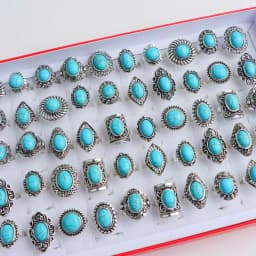 10/20Pcs/Lot New Fashion Bulk Vintage Flower Geometry Patten Colorful Stone Open Rings Jewelry For Women Mix Style Party Gifts