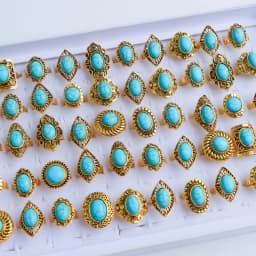 10/20Pcs/Lot New Fashion Bulk Vintage Flower Geometry Patten Colorful Stone Open Rings Jewelry For Women Mix Style Party Gifts