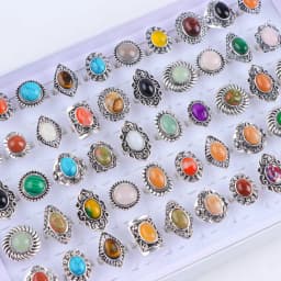 10/20Pcs/Lot New Fashion Bulk Vintage Flower Geometry Patten Colorful Stone Open Rings Jewelry For Women Mix Style Party Gifts