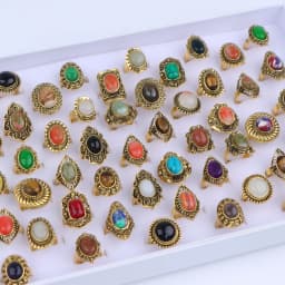 10/20Pcs/Lot New Fashion Bulk Vintage Flower Geometry Patten Colorful Stone Open Rings Jewelry For Women Mix Style Party Gifts
