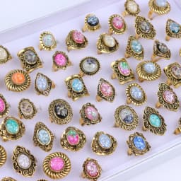 10/20Pcs/Lot New Fashion Bulk Vintage Flower Geometry Patten Colorful Stone Open Rings Jewelry For Women Mix Style Party Gifts