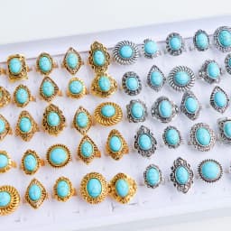 10/20Pcs/Lot New Fashion Bulk Vintage Flower Geometry Patten Colorful Stone Open Rings Jewelry For Women Mix Style Party Gifts