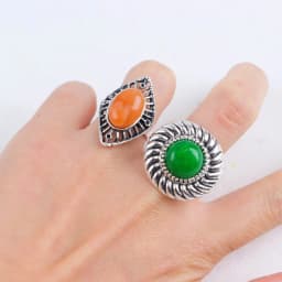 10/20Pcs/Lot New Fashion Bulk Vintage Flower Geometry Patten Colorful Stone Open Rings Jewelry For Women Mix Style Party Gifts