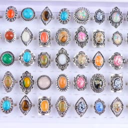 10/20Pcs/Lot New Fashion Bulk Vintage Flower Geometry Patten Colorful Stone Open Rings Jewelry For Women Mix Style Party Gifts
