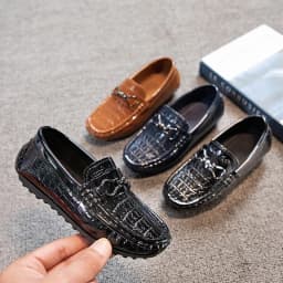 Boys Loafers Non-slip Children's Leather Shoes All-match Four Seasons Metal Buckle 2024 Shiny Simple Kids Fashion Moccasin Shoes