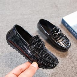 Boys Loafers Non-slip Children's Leather Shoes All-match Four Seasons Metal Buckle 2024 Shiny Simple Kids Fashion Moccasin Shoes