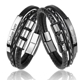 MingAo Charm Name Letter Customize Leather Breaclet for Women Men Stainless Steel Beads Braided Rope Wrist Bracelet Personalized