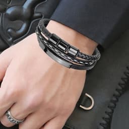 MingAo Charm Name Letter Customize Leather Breaclet for Women Men Stainless Steel Beads Braided Rope Wrist Bracelet Personalized