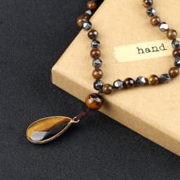 New Drop Pendant 108 Beads Necklace Irregular Hematite Tiger Eye Stone Health Protection Men Long Necklaces Women Yoga Jewelry