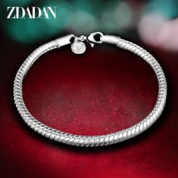 ZDADAN 925 Sterling Silver 4MM 16/17/18/19/20/21/22/23cm Snake Chain Charm Bracelet For Women Fashion Jewelry Gift