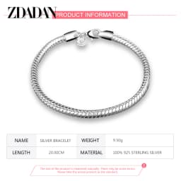ZDADAN 925 Sterling Silver 4MM 16/17/18/19/20/21/22/23cm Snake Chain Charm Bracelet For Women Fashion Jewelry Gift
