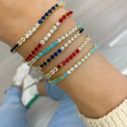 18k Gold Plated 3MM 4 Prong Setted 5A CZ Tennis Chain Bracelet High Quality Green Blue Red Colorful Summer Jewelry