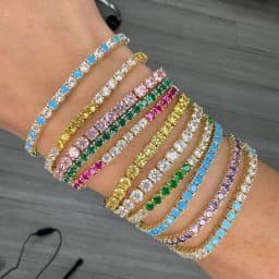 18k Gold Plated 3MM 4 Prong Setted 5A CZ Tennis Chain Bracelet High Quality Green Blue Red Colorful Summer Jewelry