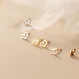 La Monada Womens Earrings Silver 925 Ear Piercing Small Hollow Heart 925 Silver Earrings For Women Silver Stud Earrings Girl