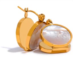 Yhpup Round Natural Shell Stainless Steel 18K Gold Plated Huggie Hoop Earrings for Women High Quality Charm Jewelry Gift New