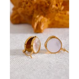 Yhpup Round Natural Shell Stainless Steel 18K Gold Plated Huggie Hoop Earrings for Women High Quality Charm Jewelry Gift New