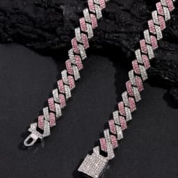 Hip Hop Bling Pink Crystal Cursive Initial Letter Cuban Necklace for Women Iced Out Paved Cuban Chain Necklace Choker Jewelry