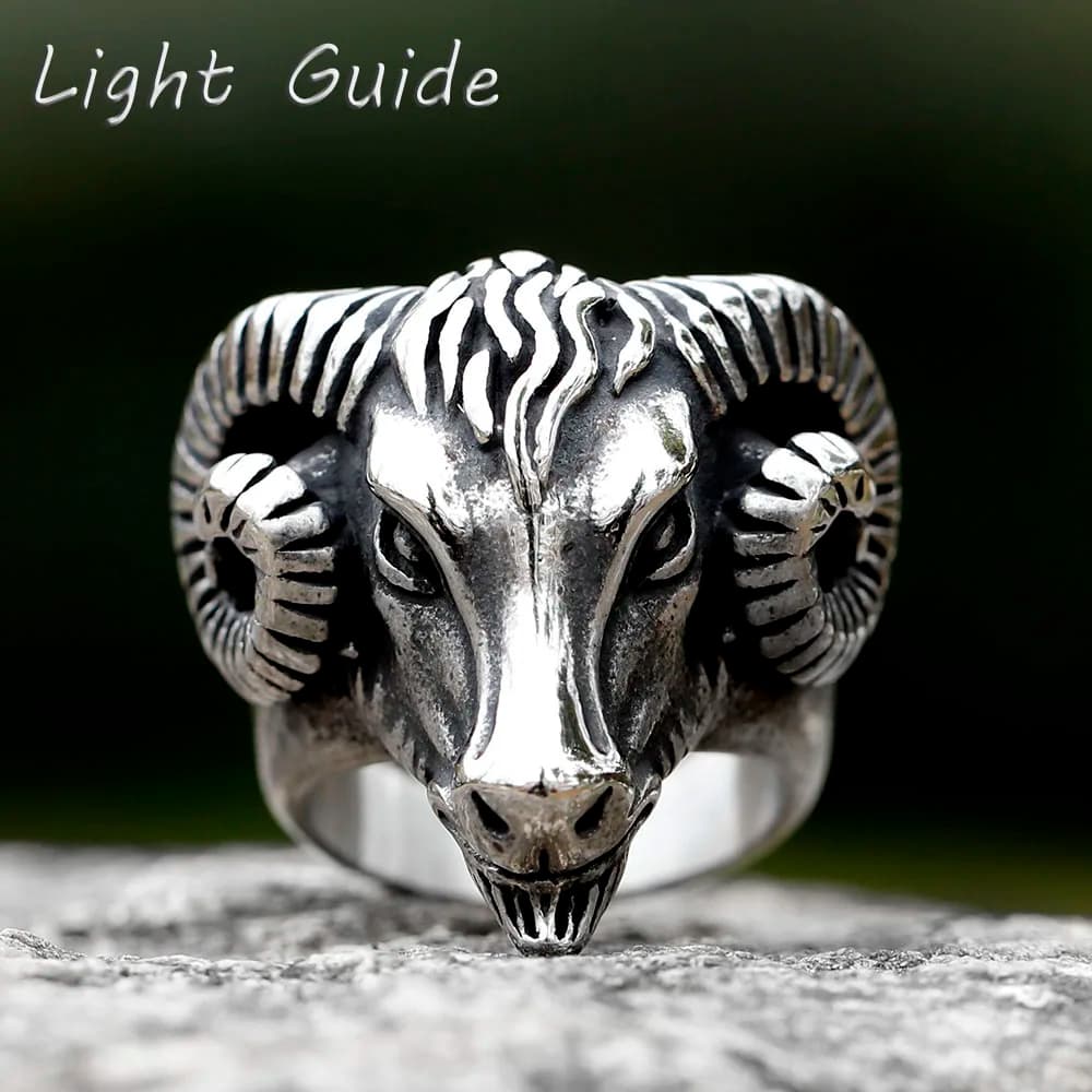 New 316L Stainless Steel Vintage Goat Sheep Animal Rings Men's Fashion Hip Hop Biker Rings Animal Jewelry Birthday Creative Gift