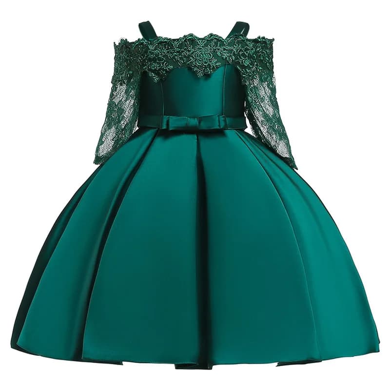 Green Christmas Dress For Girls Children Costume Elegant Kids Princess Party Dresses Lace Half Sleeve Girl Wedding Prom Gown