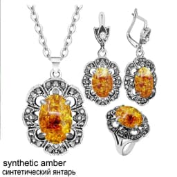 Vintage Flower Pendant Natural Stone Quartz Opal Sets For Women Antique Silver Plated Necklace Earring Ring Fashion Jewelry