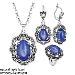 Vintage Flower Pendant Natural Stone Quartz Opal Sets For Women Antique Silver Plated Necklace Earring Ring Fashion Jewelry