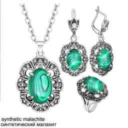 Vintage Flower Pendant Natural Stone Quartz Opal Sets For Women Antique Silver Plated Necklace Earring Ring Fashion Jewelry