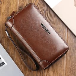 Men's Wallet Long Wallet Quality PU Leather Wallet Men's Double Zipper Coin Pocket Purse Youth Business Clutch Phone Bag