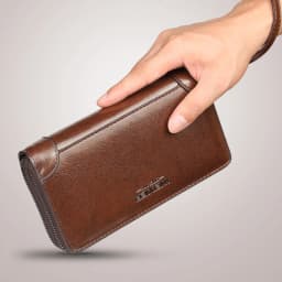 Men's Wallet Long Wallet Quality PU Leather Wallet Men's Double Zipper Coin Pocket Purse Youth Business Clutch Phone Bag