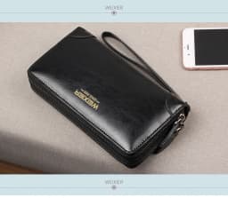 Men's Wallet Long Wallet Quality PU Leather Wallet Men's Double Zipper Coin Pocket Purse Youth Business Clutch Phone Bag