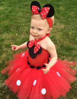 Lovely Girls Pink Cartoon Tutu Dress Baby Crochet Tulle Tutus with Dots Bow and Headband Set Kids Birthday Party Costume Dresses