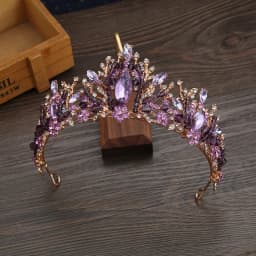 KMVEXO New Handmade Purple Champagne Crystal Bridal Tiaras Crown Women Wedding Headdress Crown Party Costume Hair Accessories