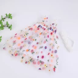 Toddler Baby Girls Tutu Dress Sleeveless Embroidery Floral Print Tulle Dress Little Girl Princess Dresses with Flower Headband