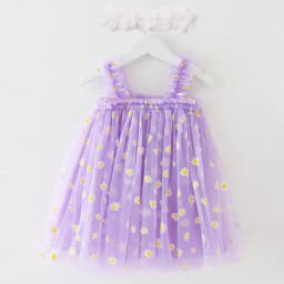 Toddler Baby Girls Tutu Dress Sleeveless Embroidery Floral Print Tulle Dress Little Girl Princess Dresses with Flower Headband