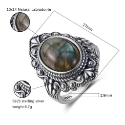 Oval Natural Labradorite Rings for Women Men S925 Silver Ring Finger Ring Retro Gemstone Rings Jewelry Party Gift