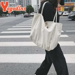Yogodlns Cusual Canvas Handbag For Women Large Capacity Tote Bag Simple Solid Color Shoulder Bag Shopping Big Reusable Lady Tote
