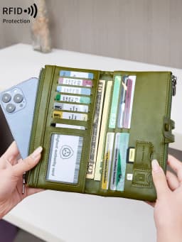 Hot Selling RFID Women's Long Wallet PU Leather Handbag with Multiple Card Slots, Coin Zipper Wallet, Women's Mobile Wallet